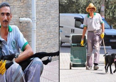 Temizlik işçisi ile sokak köpeğinin dostluğu: Yanından ayrılmıyor