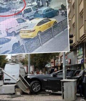 Otomobilinde tehdit edilen sürücü direğe çarptı